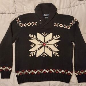 Polo by Ralph Lauren Black Snowflake Cardigan Sweater